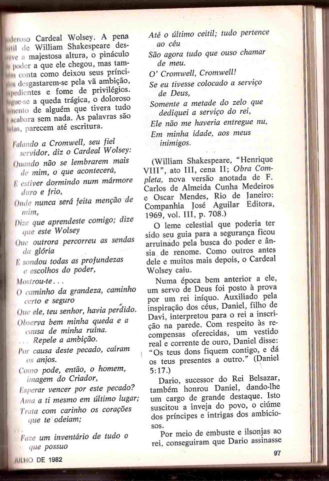 Página da revista Liahona, mostrando o discurso de Thomas S. Monson em abril de 1982, com o trecho sobre Daniel.