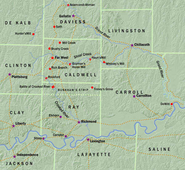 Mapa do Oeste de Missouri, pelo historiador John Hamer